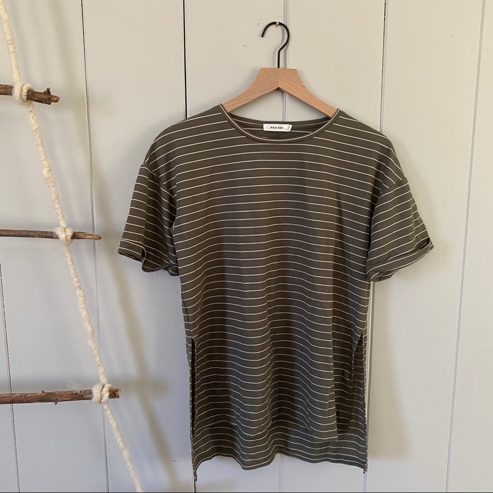 Olive Kirk green white striped short sleeve tee